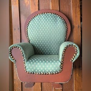 Upholstered Teal Accent Doll Chair with Decorative Nailhead Trim